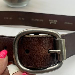 Fossil Brown Leather Belt with silver buckle Sz medium